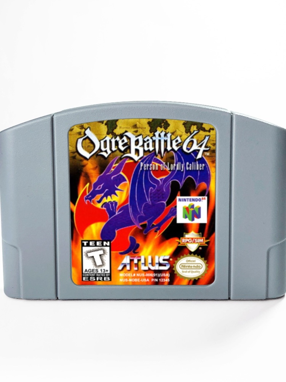 Nintendo Ogre Battle 64 Gray Cartridge with Colorful Label